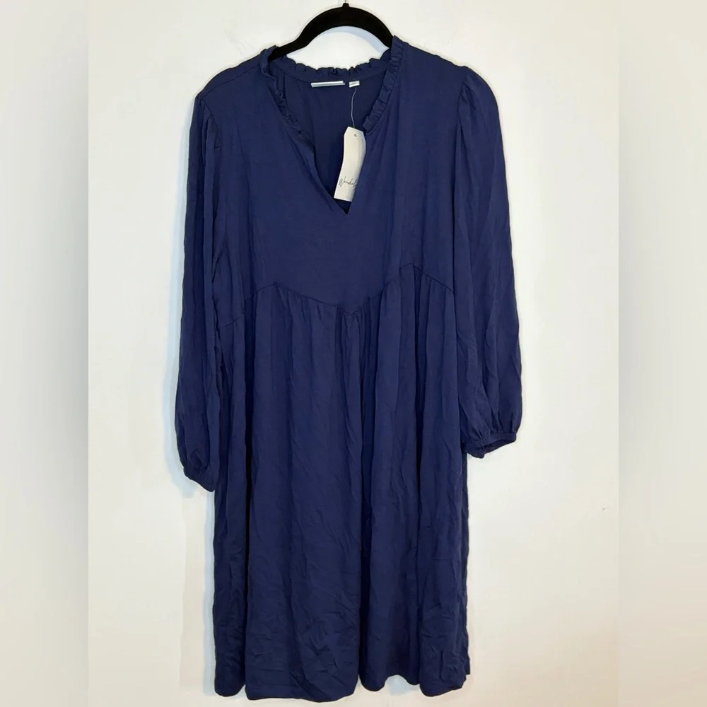 Wonderly Long Sleeve V-neck Navy Blue Knee Length Dress NWT Size XL - Picture 2 of 7